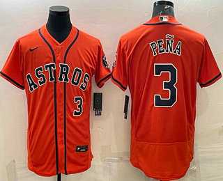 Men%27s Houston Astros #3 Jeremy Pena Number Orange Stitched MLB Flex Base Nike Jersey